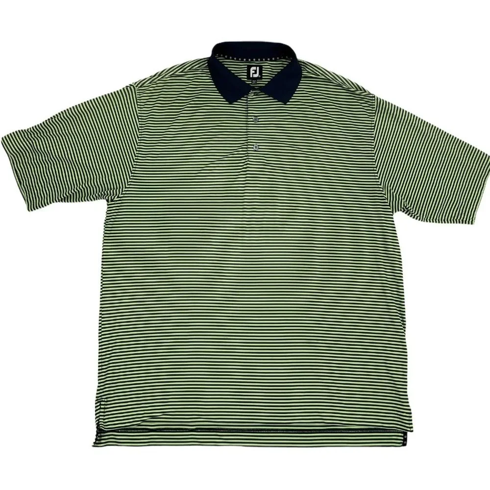 Footjoy Polo Shirt Adult Extra Large Green Striped Short Sleeve Contrast Men's